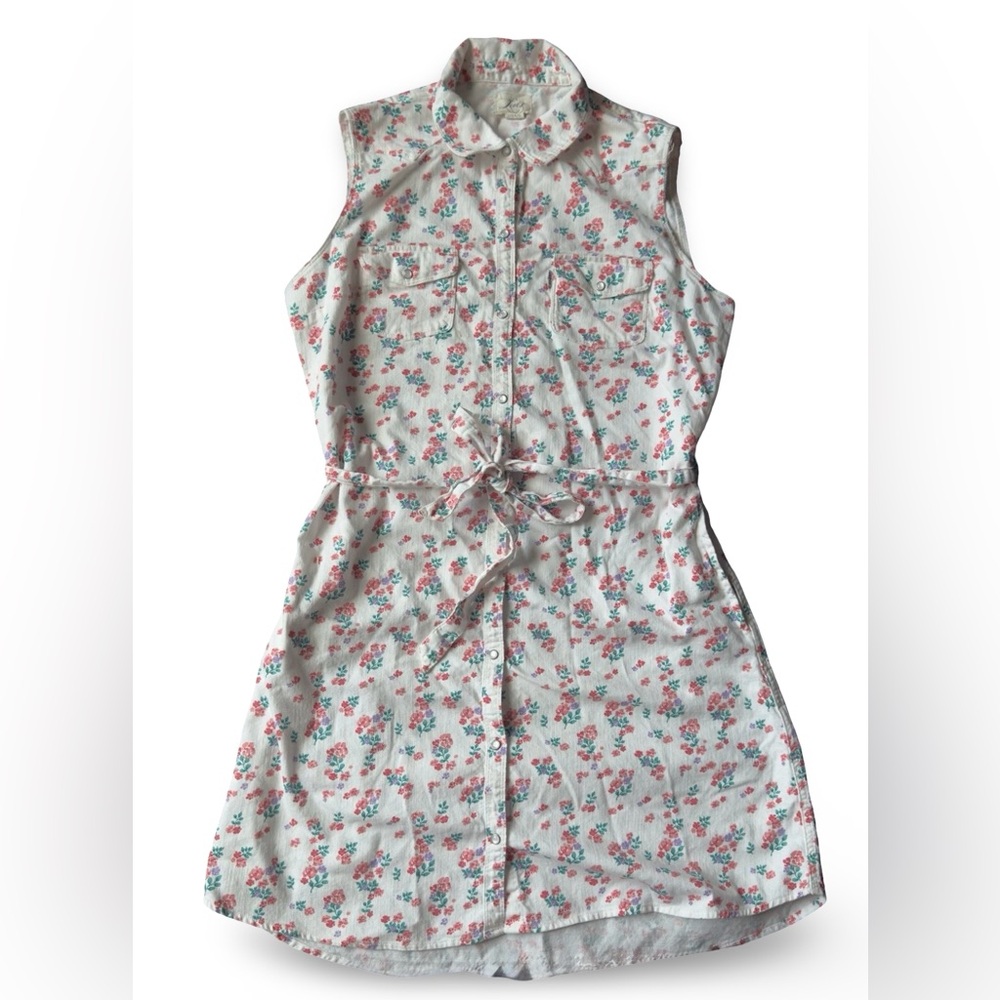 Vintage Levi’s Floral Denim Shirt Dress 90s Y2K Grunge Cottagecore Belted